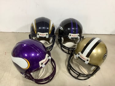 Collectible team helmets(New Orleans Saints, Minnesota Vikings, and more)