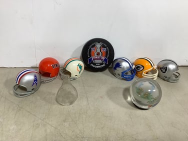 1995 Stanley Cup Championship hockey puck, collectible team helmets(2in.tall), and more