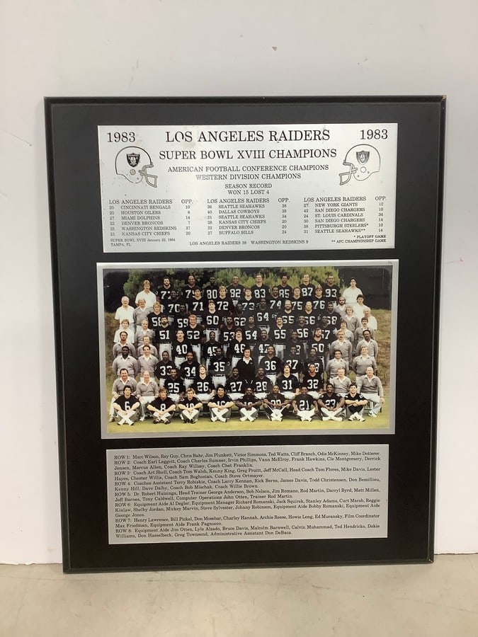 1983 Los Angeles Raiders Super Bowl XVIII Champions Plaque (13inx16in) (1 of 1)