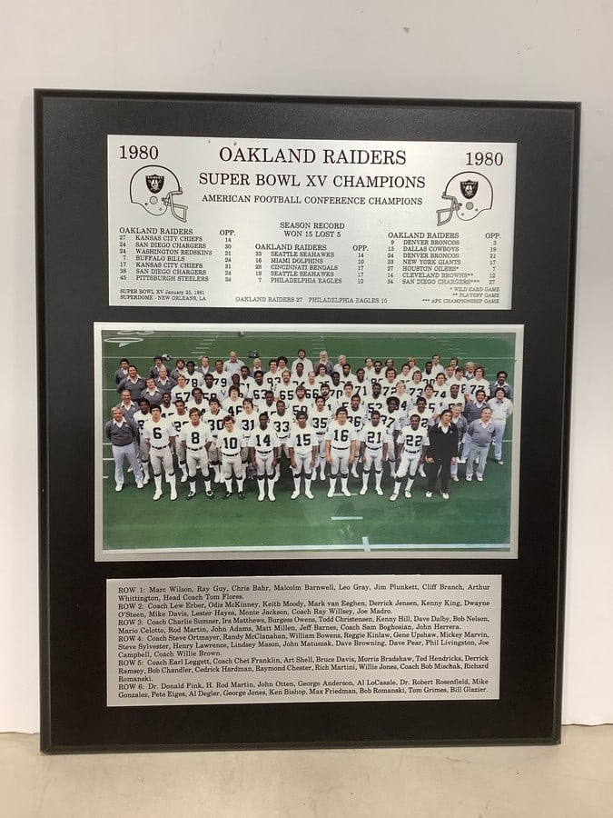 1980 Oakland Raiders Super Bowl XV Champions Plaque (13inx16in) (1 of 1)