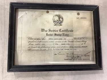 Framed Vintage War Service Certificate (5.75inx7.75in)