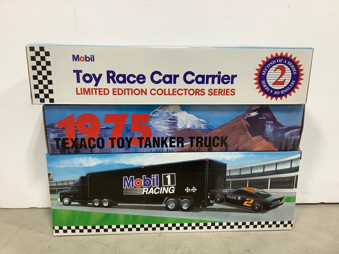 1975 Texaco Toy Tanker Truck and Mobil Car Carriers *new in box*: 1975 Texaco Toy Tanker Truck and Mobil Car Carriers *new in box*