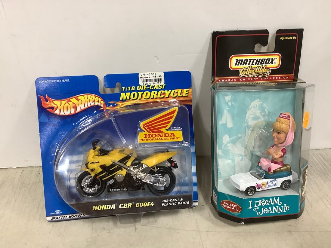 Hotwheels Diecast Motorcycle and I Dream of Jeannie Matchbox Car *new in box*: Hotwheels Diecast Motorcycle and I Dream of Jeannie Matchbox Car *new in box*