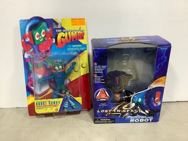 Gumby collectible and Lost in Space battle ravaged robot(both new in box)