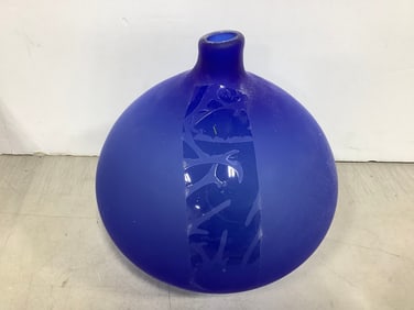 Blue Bottle Glass Vase (9in Tall)