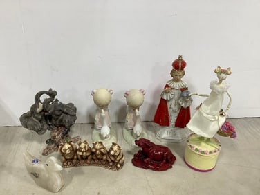 Westland giftware catwalk musical statue, Jonathan & David statues, Hayward elephant statue, and