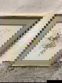 Framed and signed floral artwork(17in.x21in.)