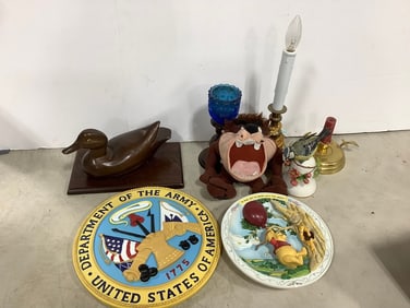 Winnie the Pooh plate, wooden swan decor, and more