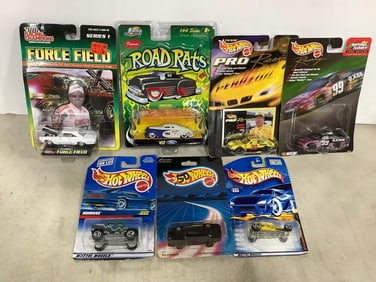 Various toy cars(Racing Champions, HotWheels, and more-new in box)