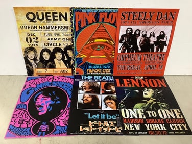 Rock concert repo card stock poster lot(Queens, Pink Floyd, Hendrix, and more-8in.x10in.)