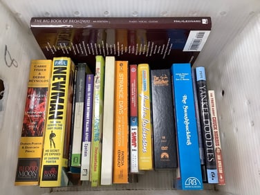 Various books(The Jaws Log, Jackie Robinson, etc.) and Godfather DVD collection