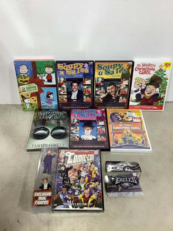 Various DVD's(one with mini figures) and Eagles logo bandz bracelets: Various DVD's(one with mini figures) and Eagles logo bandz bracelets