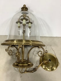 Brass Three Bulb Hanging Light Fixture (20in Tall)