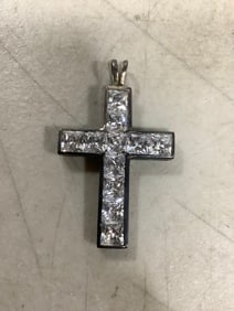 Sterling Silver Loaded with Clear Stone Cross