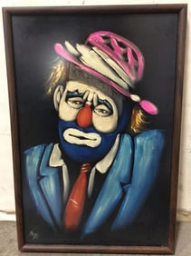 Framed Clown Artwork Signed Maya (13inx19in)