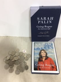 Various Atlantic City Casino Tokens, and Sarah Palin Book