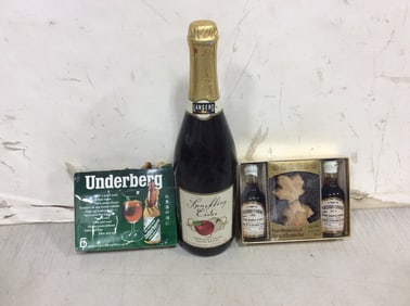 Sparkling cider juice, Southern comfort maple syrup set, and Underberg shooters(20mL 44%-4 total)