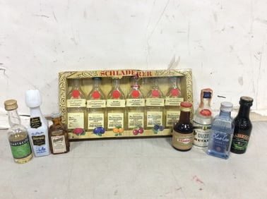 Schladerer set, Bailey's mint chocolate irish cream, Blue Ice American vodka, and more