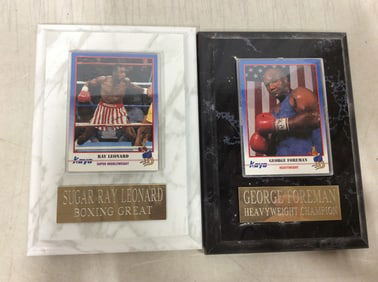 George Foreman and Sugar Ray Leonard plaques(5in.x6.5in.)
