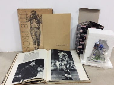 Sports books and Barry Sanders Detroit Lions collectible mini figurine