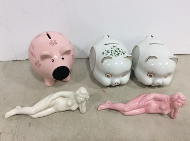 Ceramic piggy banks and statues