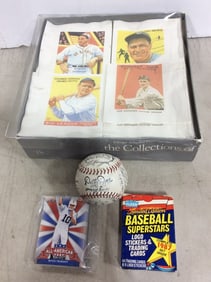 Signed baseball, sports cards, and baseball napkins