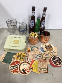 Vintage beer coasters, marble wine bottle coaster, drinking mug/glass, and more(tallest 11.5in.)