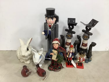 House decor(nutcrackers, lighthouses, ceramic rabbits, and more(tallest 15in.)