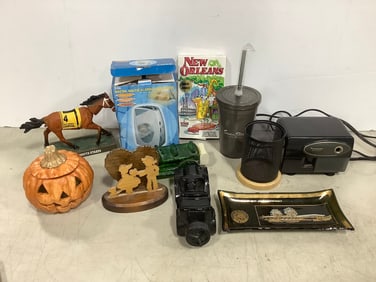 Digital Clock Radio, Avon Aftershave, Panasonic Pencil Sharpener, 2008 Monmouth Stakes Horse Statue