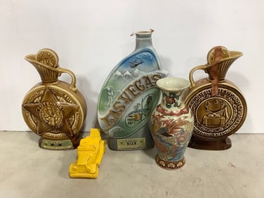 Various Decanters, and Oriental Vase (Tallest - 12.25in)