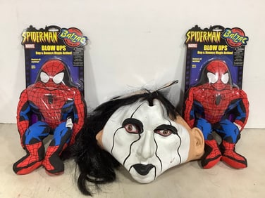 Sting WCW Wrestling Face Mask, and Spiderman Blow Up Toys *new in box*