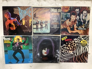 Various Records (Bowie, Elvis, Kiss, and more) *some have plastic covers*