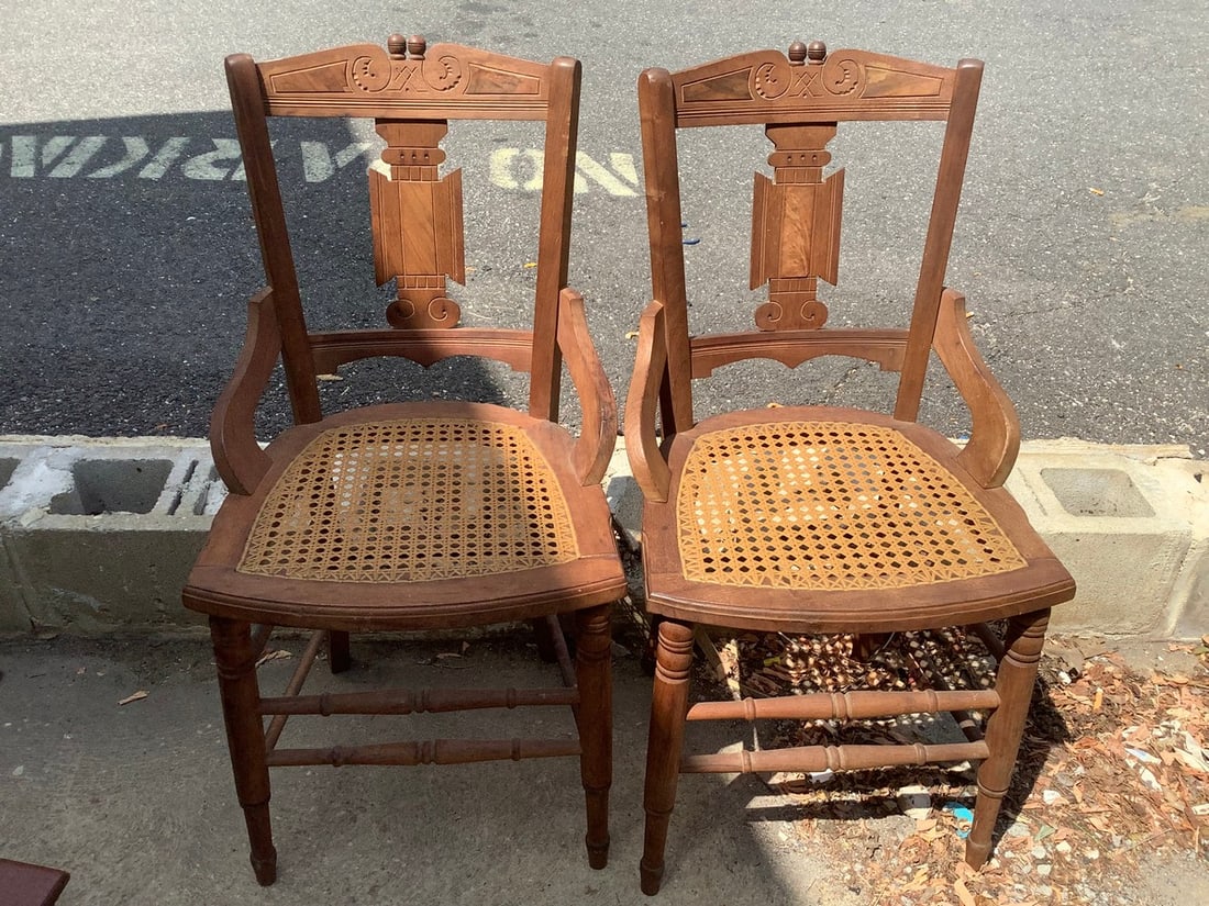 Hand carved wicker top chairs: Hand carved wicker top chairs