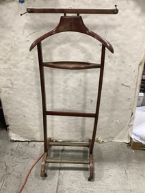 Vintage wooden coat hanging rack with wheels(44.5in.tall)