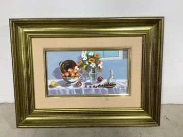 Framed and signed floral painting(11in.x15in.)