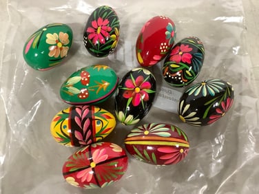 Wooden hand painted eggs