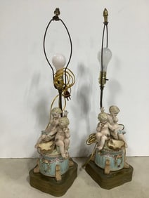 Porcelain cherub lamp set(29.5in.tall)