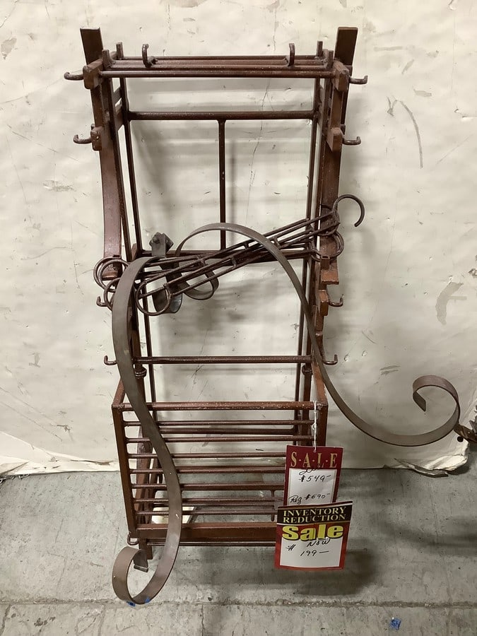 Vintage Wrought Iron Pots and Pans Rack (38in Long): Vintage Wrought Iron Pots and Pans Rack (38in Long)