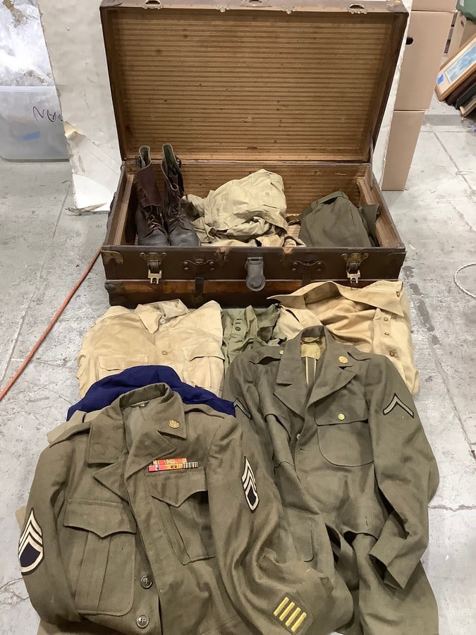 Neverbreak Trunk (12inx35inx20in) with WW2 Military Clothing and Boots: Neverbreak Trunk (12inx35inx20in) with WW2 Military Clothing and Boots