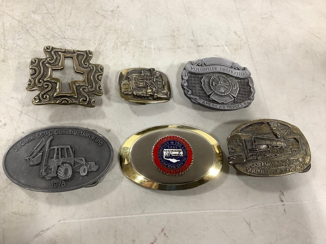 Vintage brass and pewter belt buckles(railroad, fireman, case) (1 of 1)
