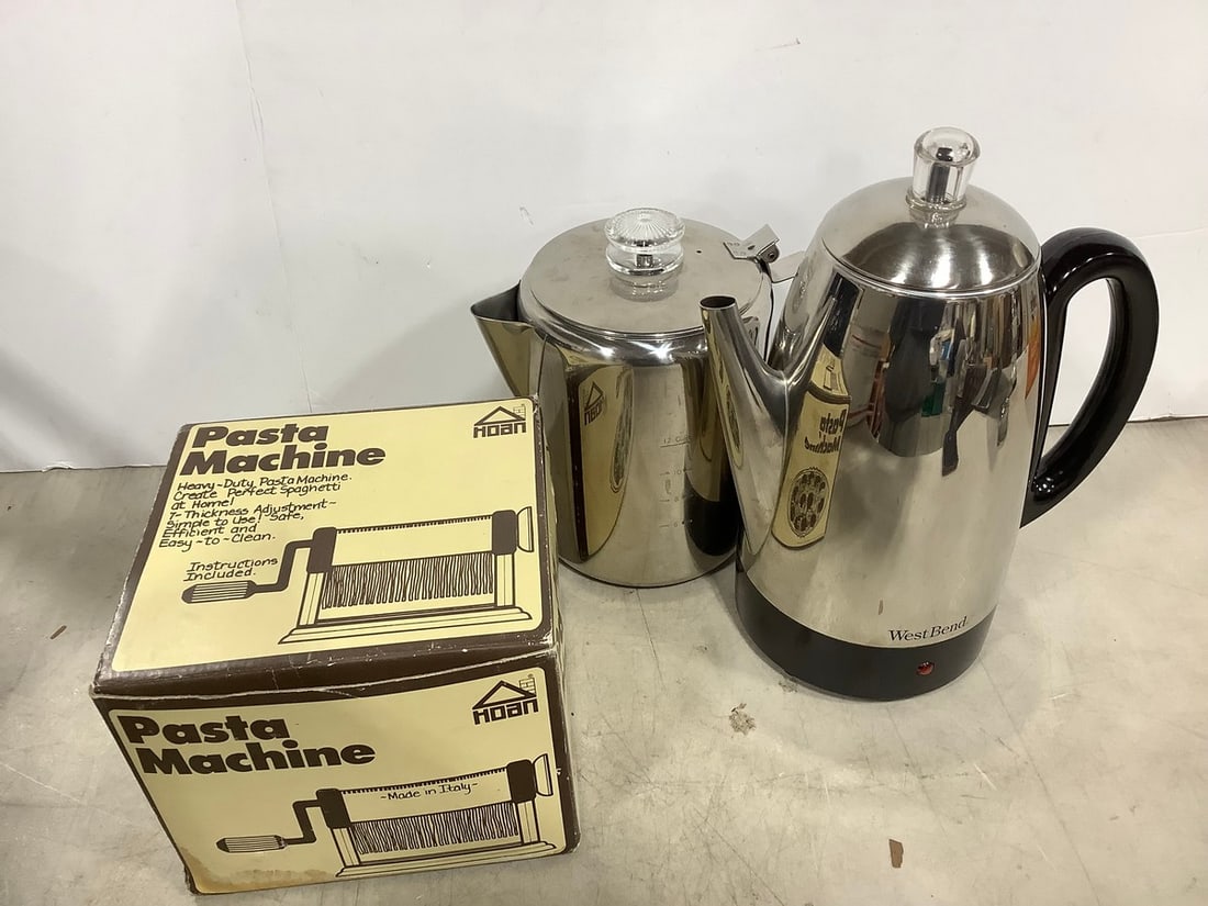 Hoan pasta machine, WestBend coffeemaker, and coffee percolator (1 of 1)
