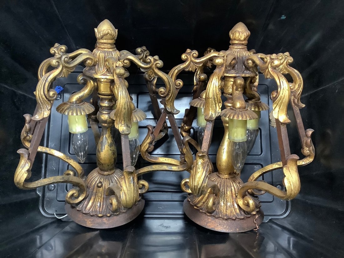 Set of 2 chandelier light fixtures(3 bulb spots) 15.5in tall (1 of 1)