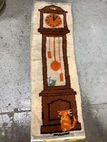 Vintage Grandfather Clock Latch Hook Rug (17inx57in)