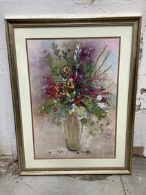 Framed Floral Artwork Signed Koury (43.5inx33in)