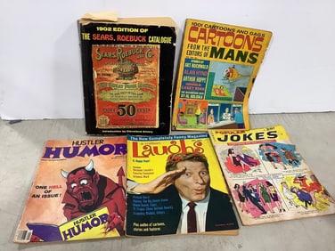 Vintage magazines and 1902 edition of The Sears Roebuck Catalogue