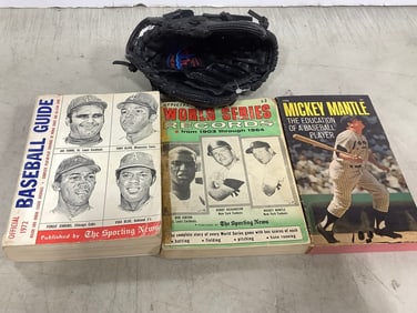 Baseball books and mitt