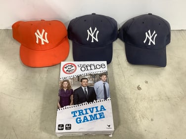 The Office trivia game and Yankees hats '