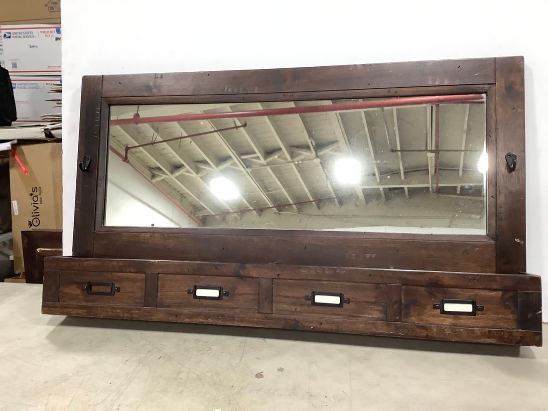 Wall Hanging Wooden Organizer with Mirror (36inx5inx20in) (1 of 1)