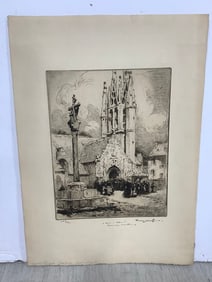 Vintage Signed Church Art Print (12inx17in)