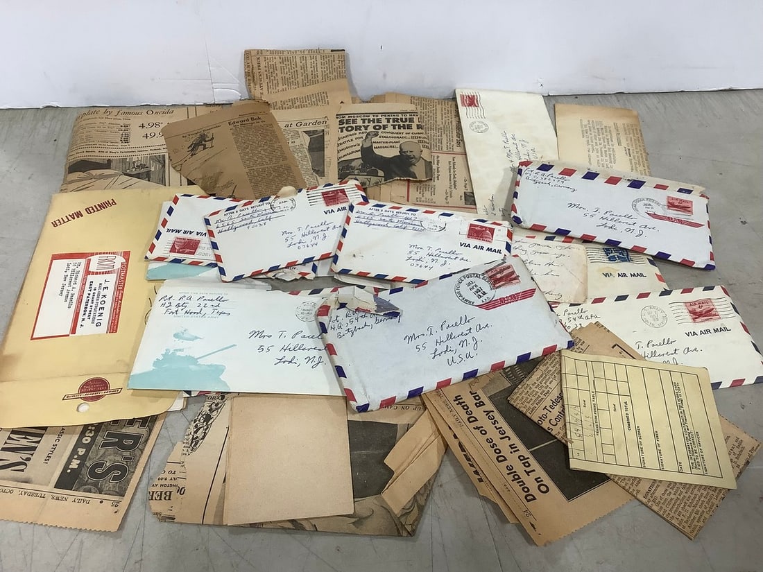 Vintage newspaper cutouts, envelopes, and more: Vintage newspaper cutouts, envelopes, and more